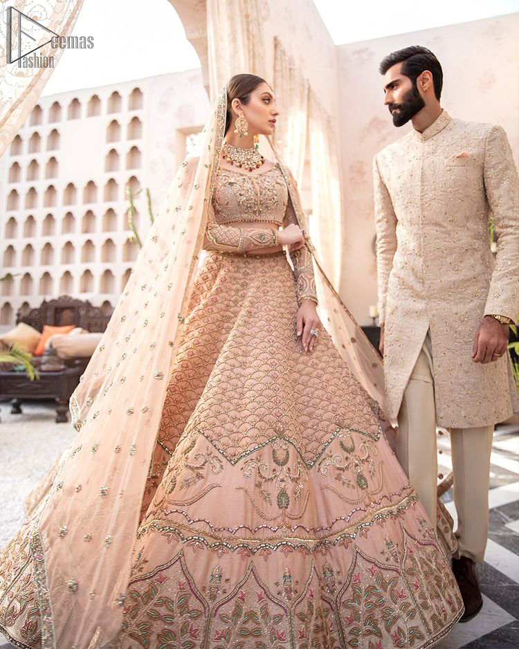 Wedding Wear Peach Blouse Lehenga – Dupatta