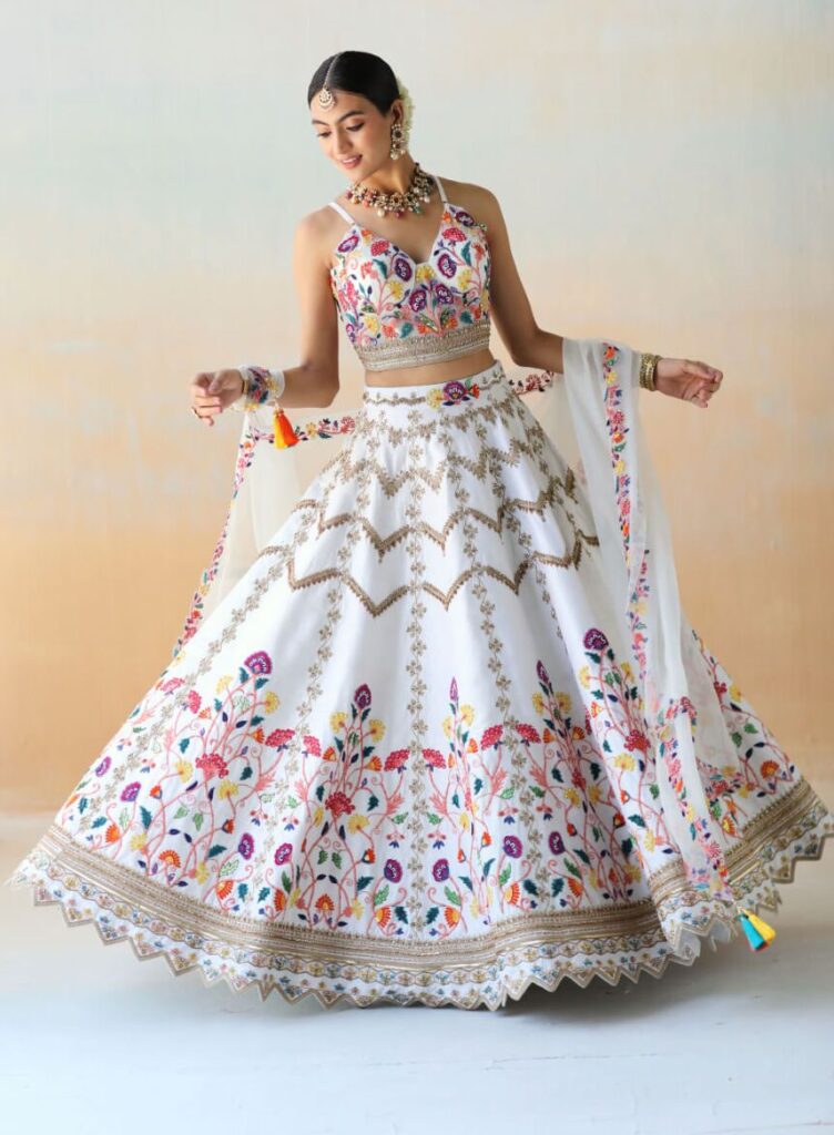 White Raw Silk Lehenga Set