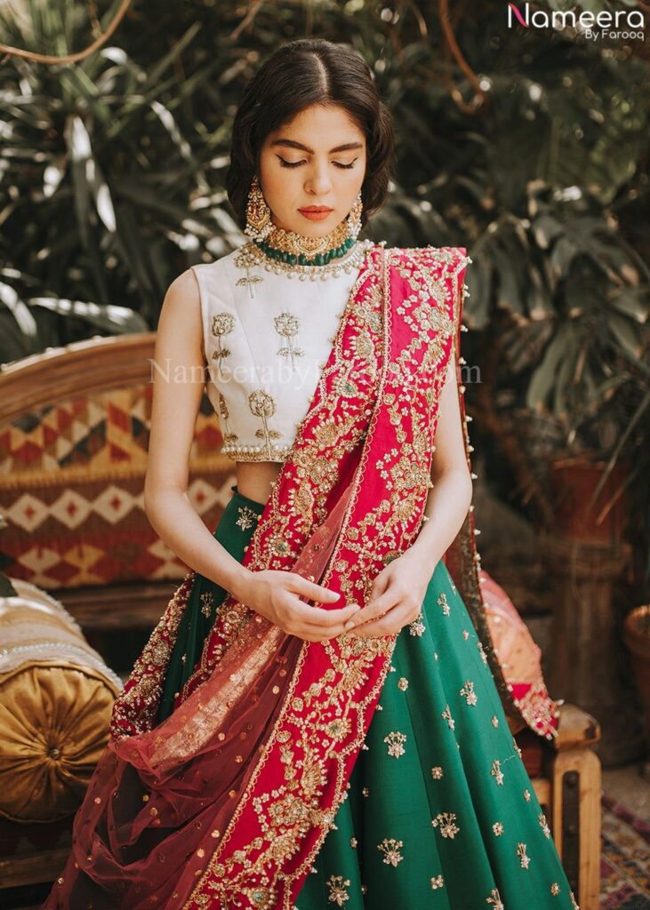 White and Green Lehenga Choli for Wedding Wear #BN805