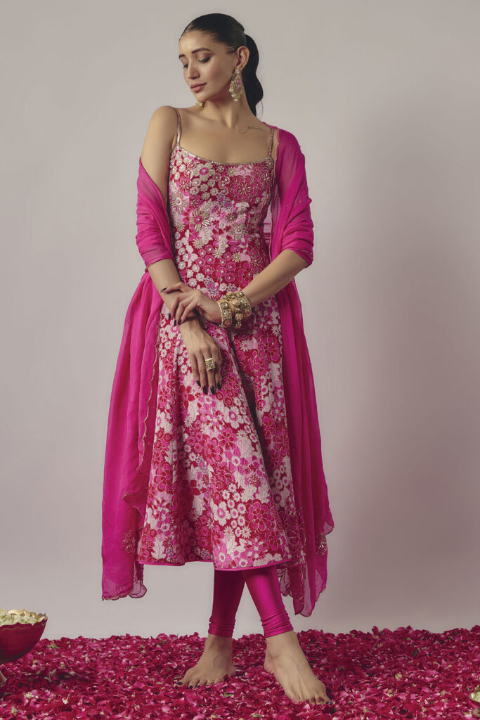 Wildflower By Krishna | Pink Crepe Printed & Embroidered Anarkali Set | End Of Season Sale