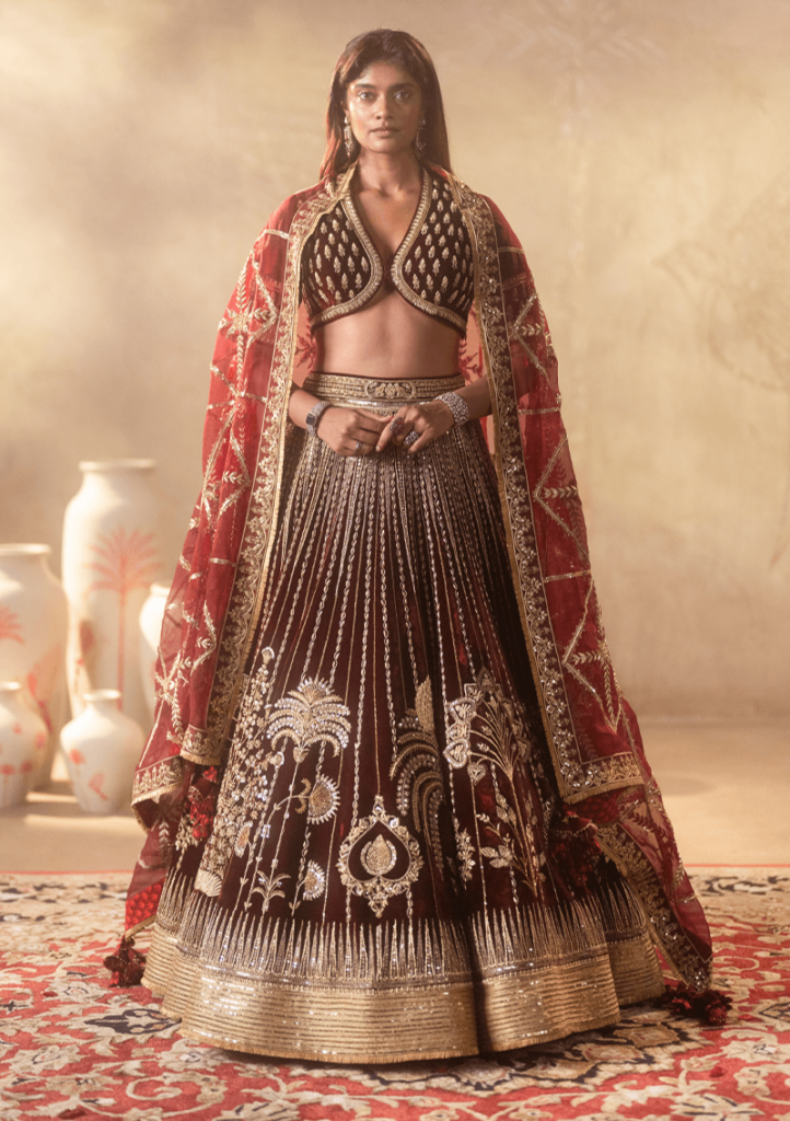 Wine dil chidiya lehenga set – CUSTOM