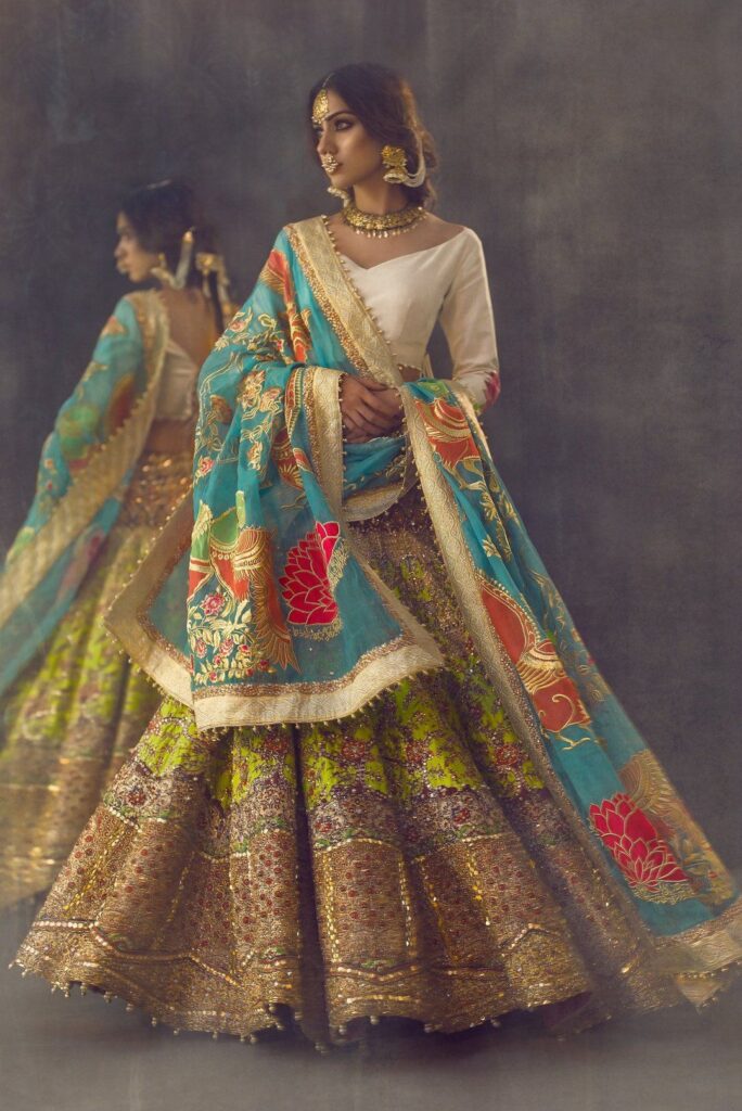 Xeeshan Ali Inspired Bridal Lehenga Choli In Yellow Green SFSHR098